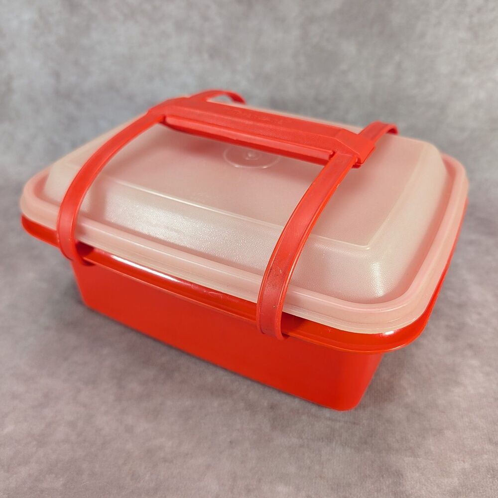 Vintage Tupperware Lunch Box Container 1254 Sheer Lid & Carrier Handle